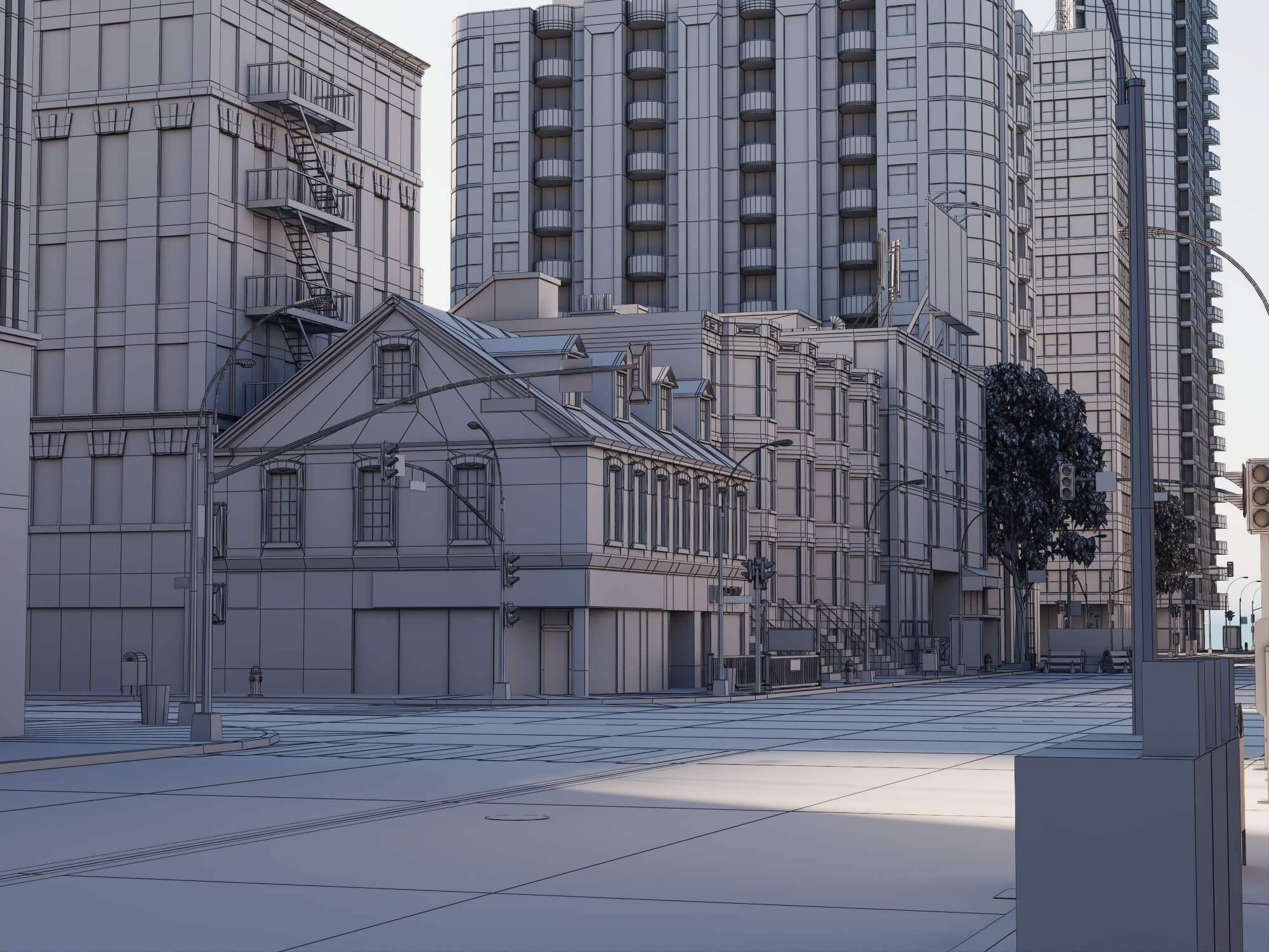 Modern City District Urban Scene Asset 3D Model