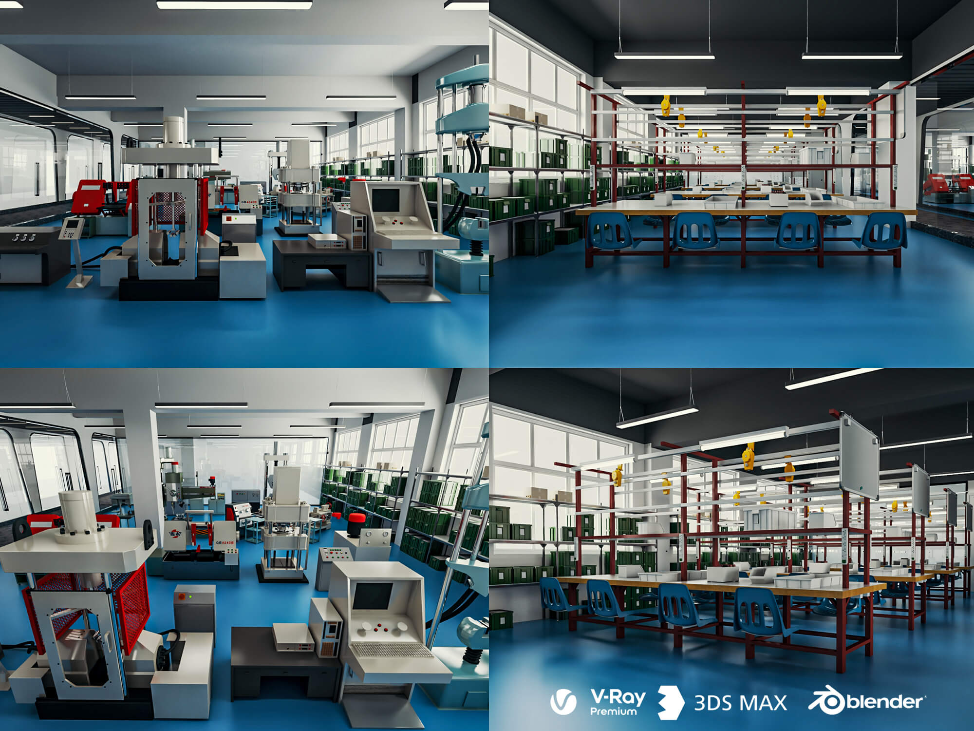 Modern Factory Workshop Interior Scene 3D Model