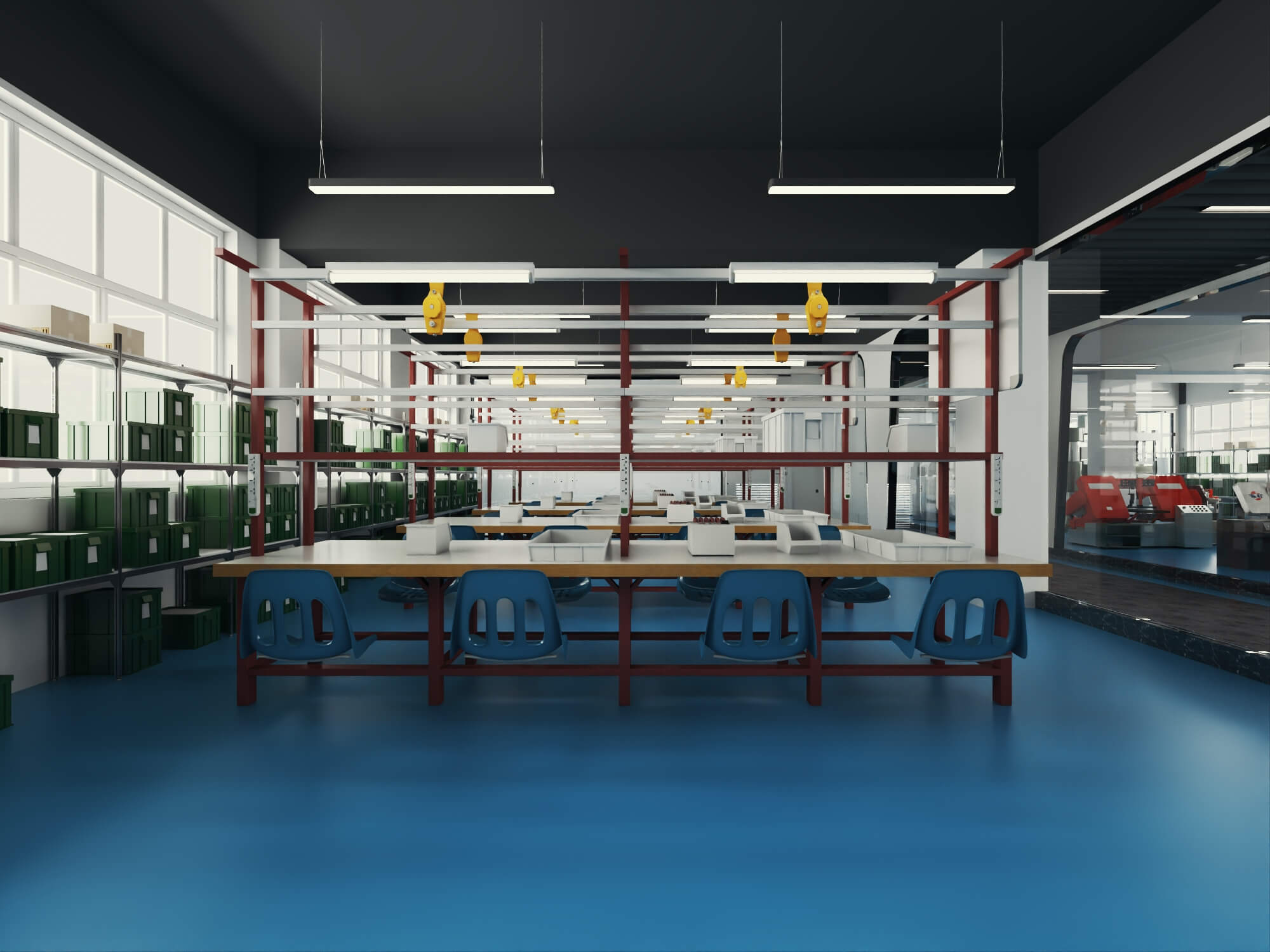 Modern Factory Workshop Interior Scene 3D Model