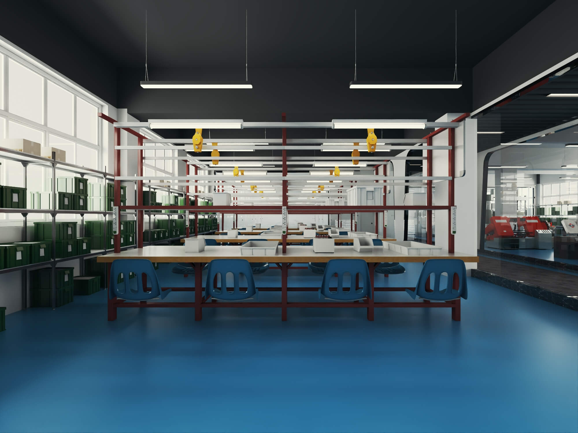 Modern Factory Workshop Interior Scene 3D Model