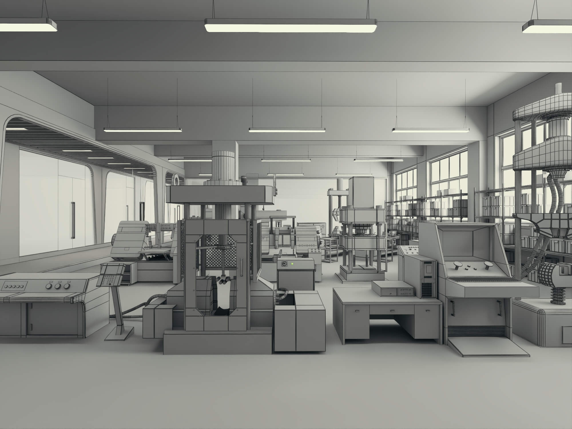 Modern Factory Workshop Interior Scene 3D Model