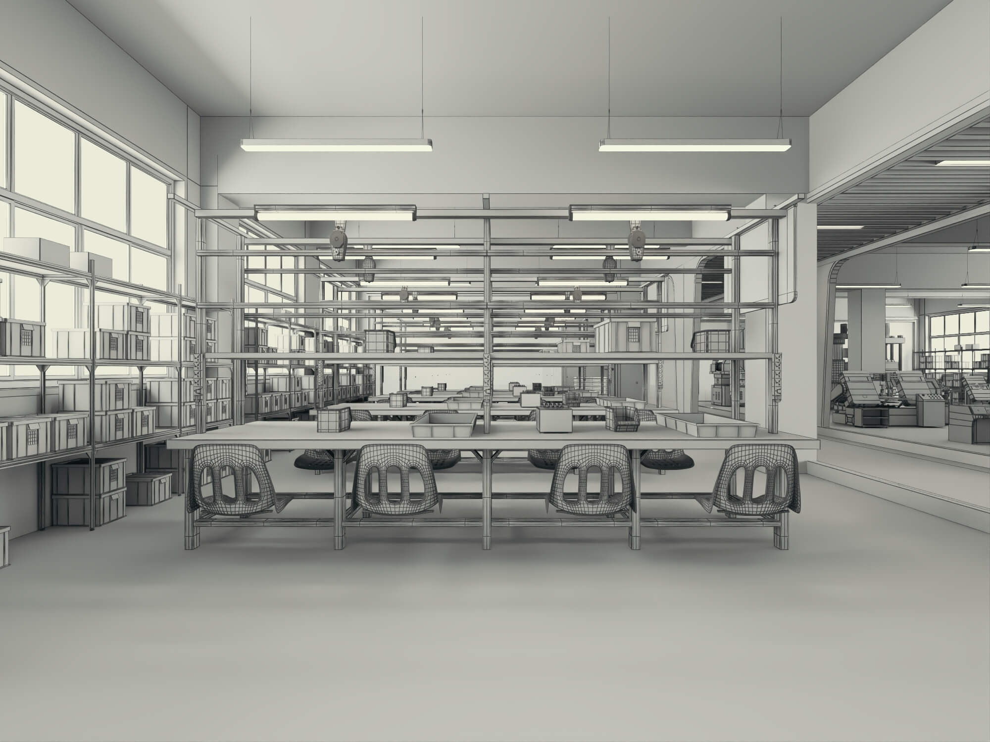 Modern Factory Workshop Interior Scene 3D Model