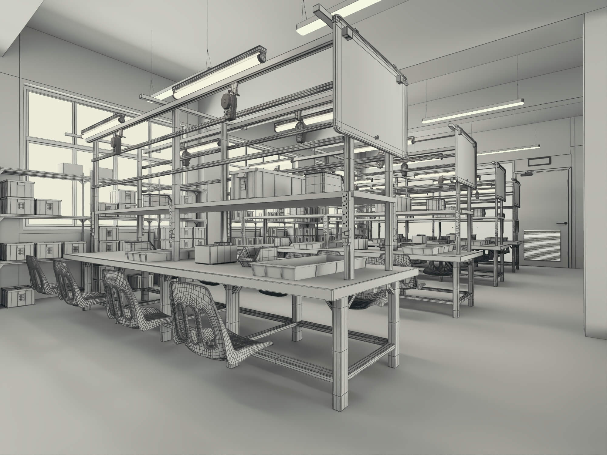 Modern Factory Workshop Interior Scene 3D Model
