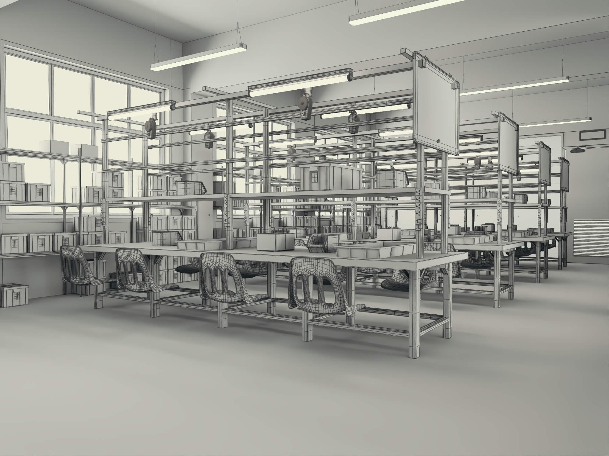 Modern Factory Workshop Interior Scene 3D Model