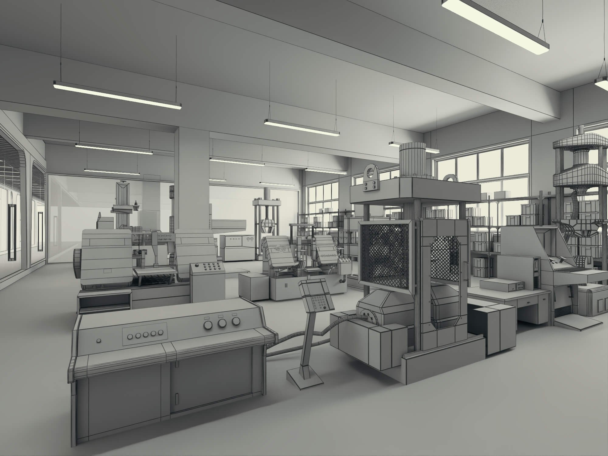 Modern Factory Workshop Interior Scene 3D Model