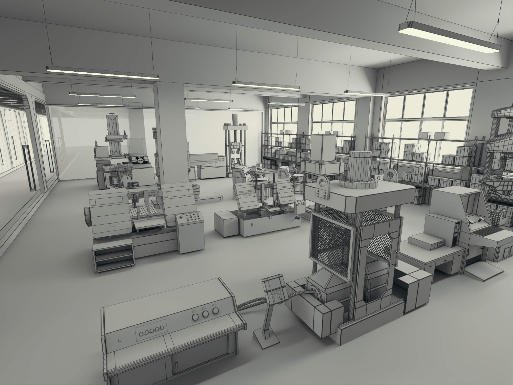 Modern Factory Workshop Interior Scene 3D Model