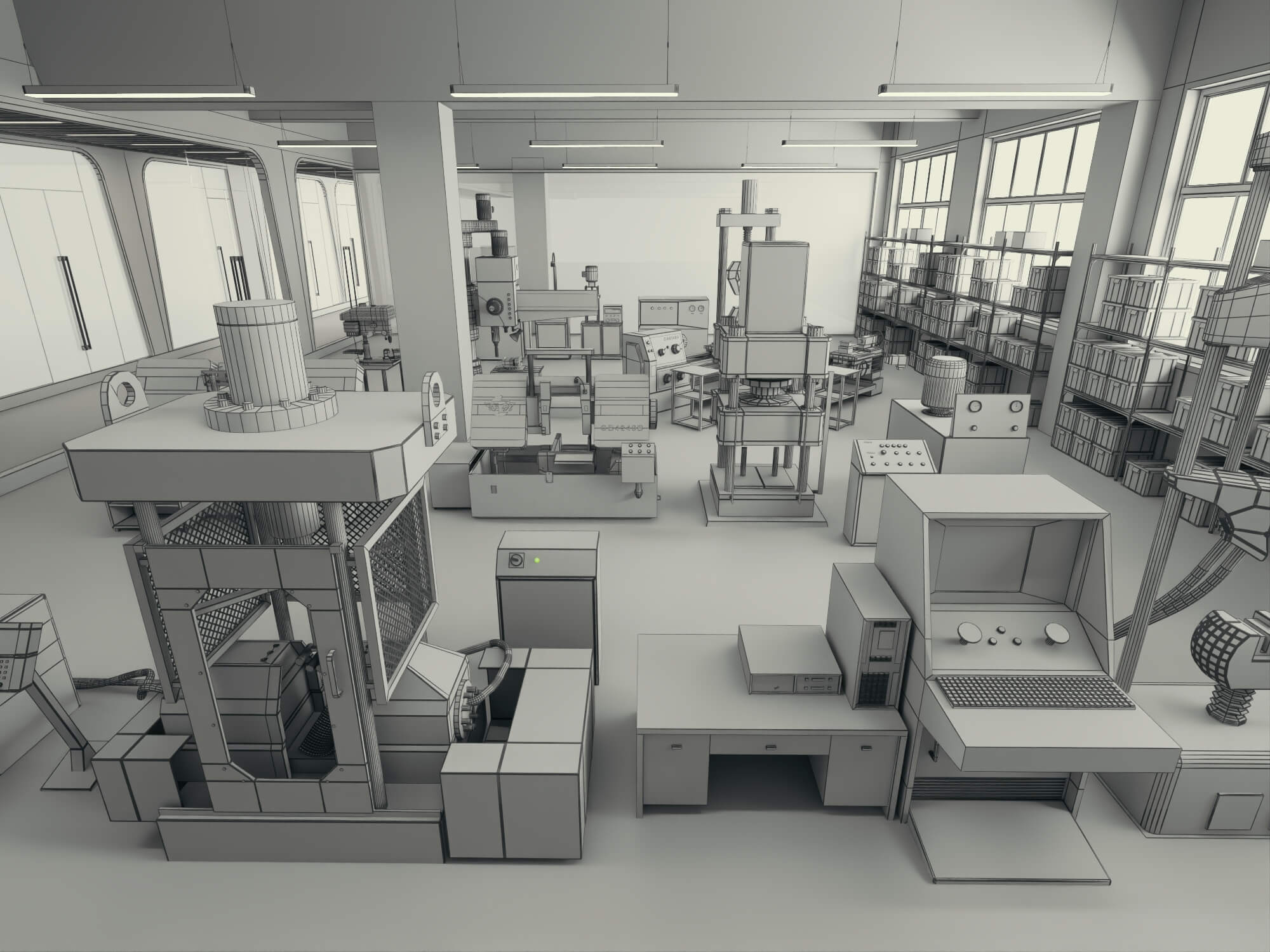 Modern Factory Workshop Interior Scene 3D Model
