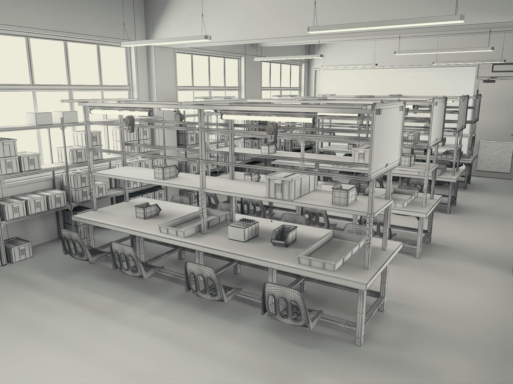 Modern Factory Workshop Interior Scene 3D Model