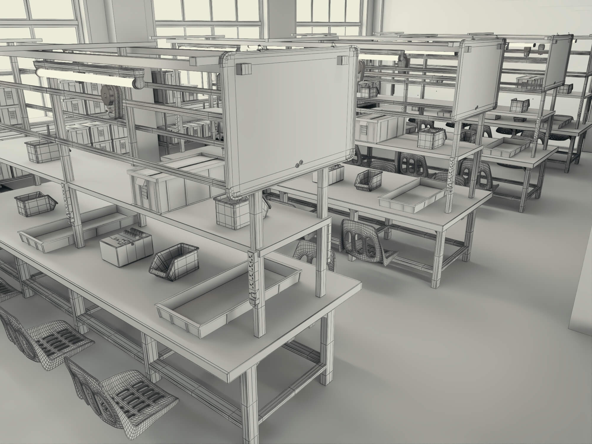 Modern Factory Workshop Interior Scene 3D Model