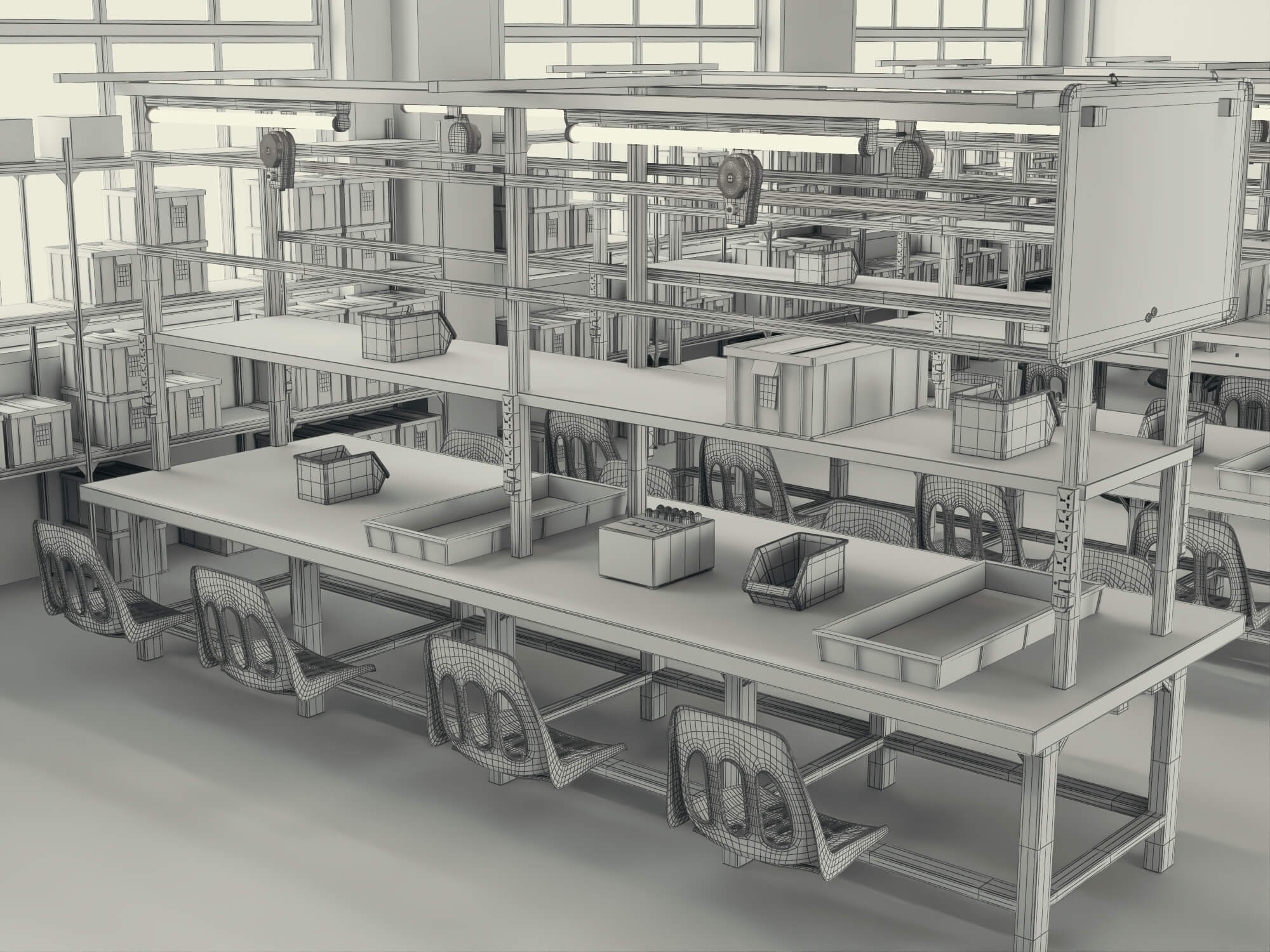Modern Factory Workshop Interior Scene 3D Model