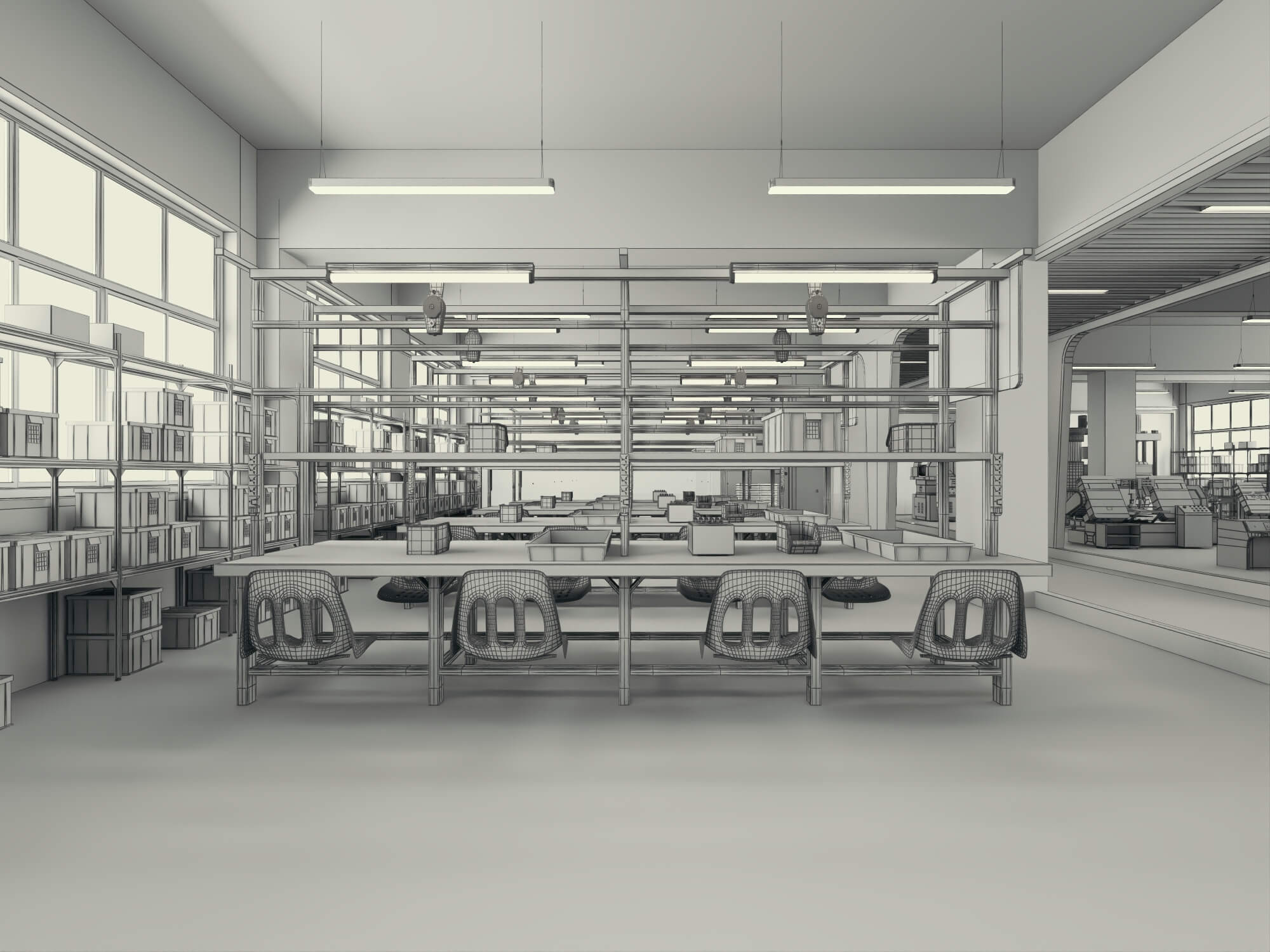 Modern Factory Workshop Interior Scene 3D Model