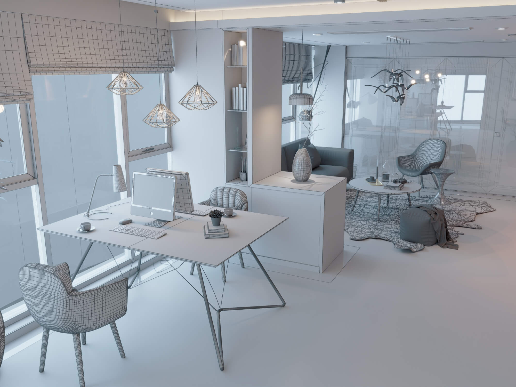Modern Home Study Interior 3d Model 3D Model