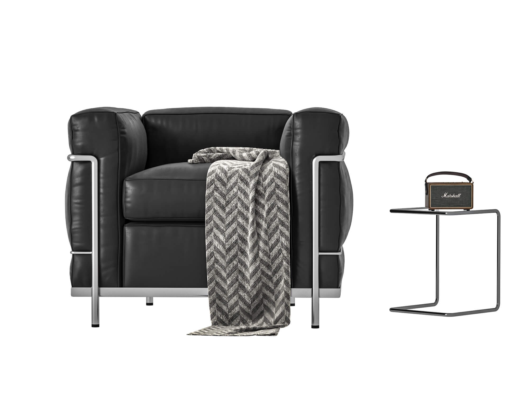 Modern Leather Armchair with Decor Props 3D Model
