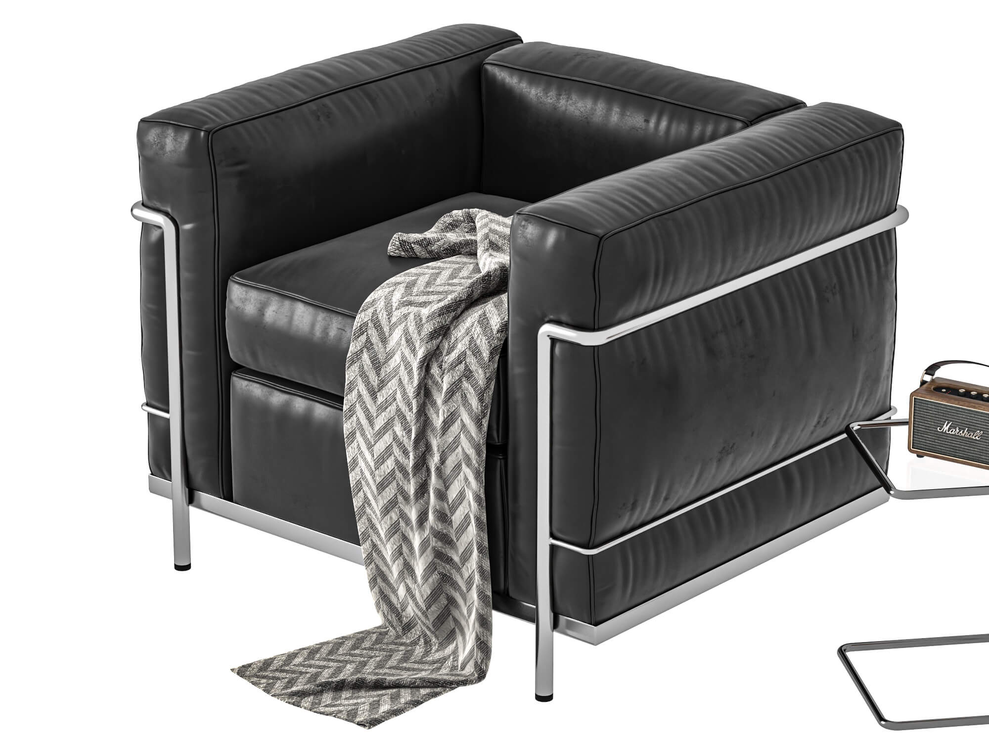 Modern Leather Armchair with Decor Props 3D Model