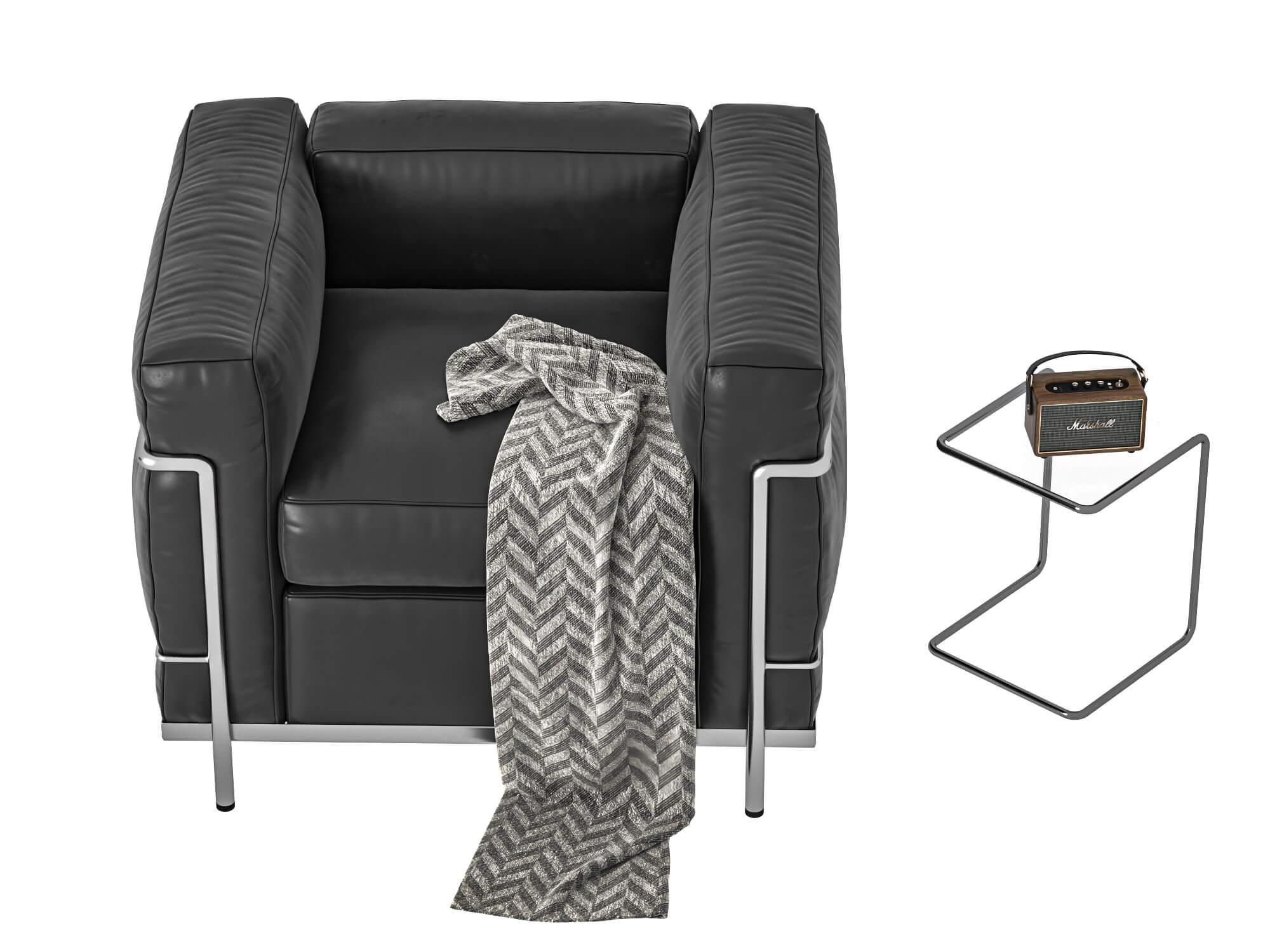 Modern Leather Armchair with Decor Props 3D Model