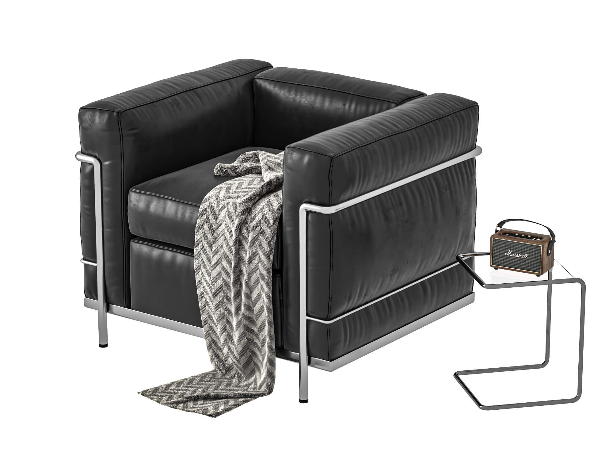 Modern Leather Armchair with Decor Props 3D Model