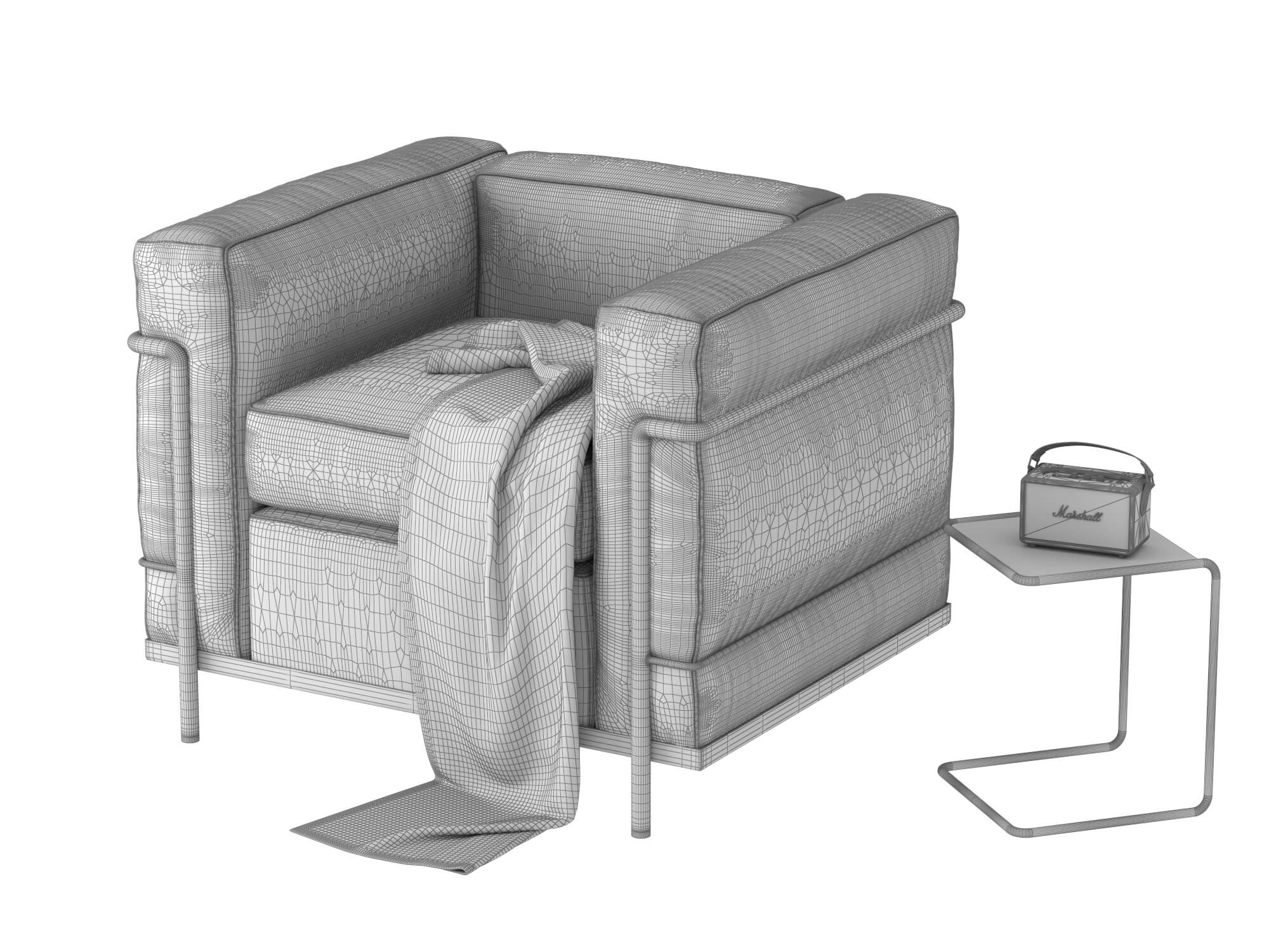 Modern Leather Armchair with Decor Props 3D Model