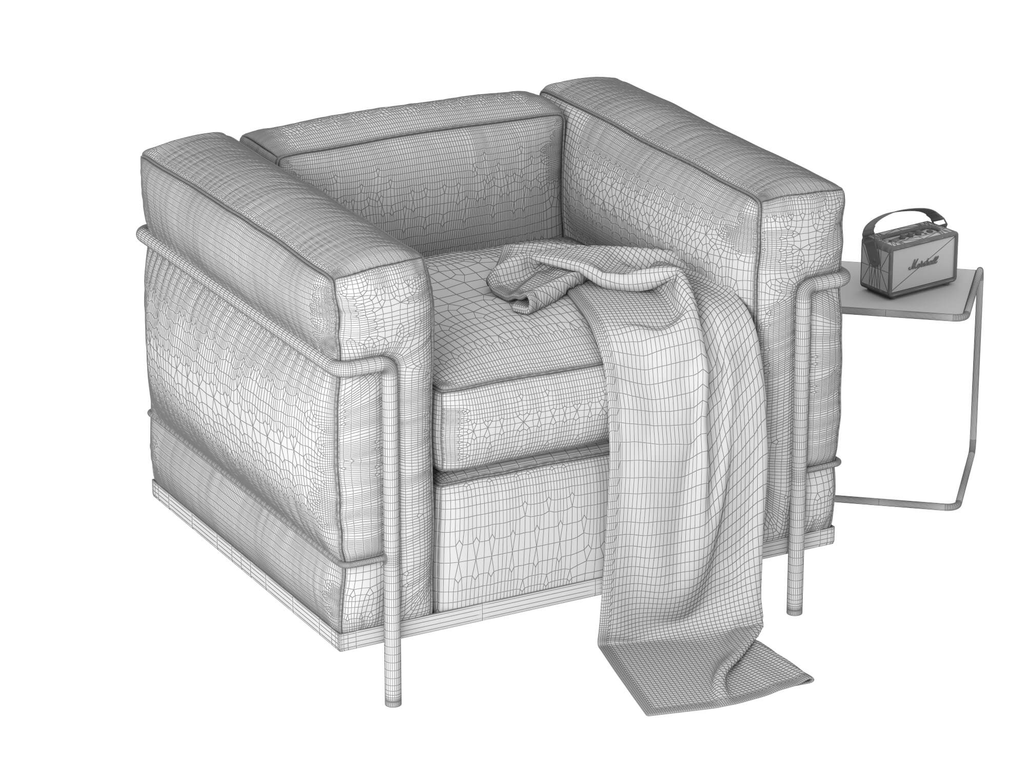 Modern Leather Armchair with Decor Props 3D Model