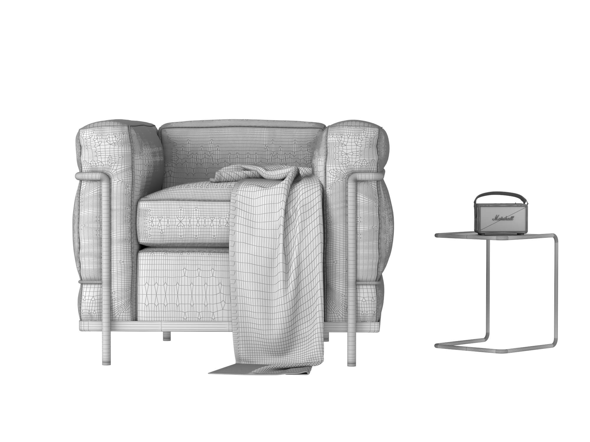 Modern Leather Armchair with Decor Props 3D Model