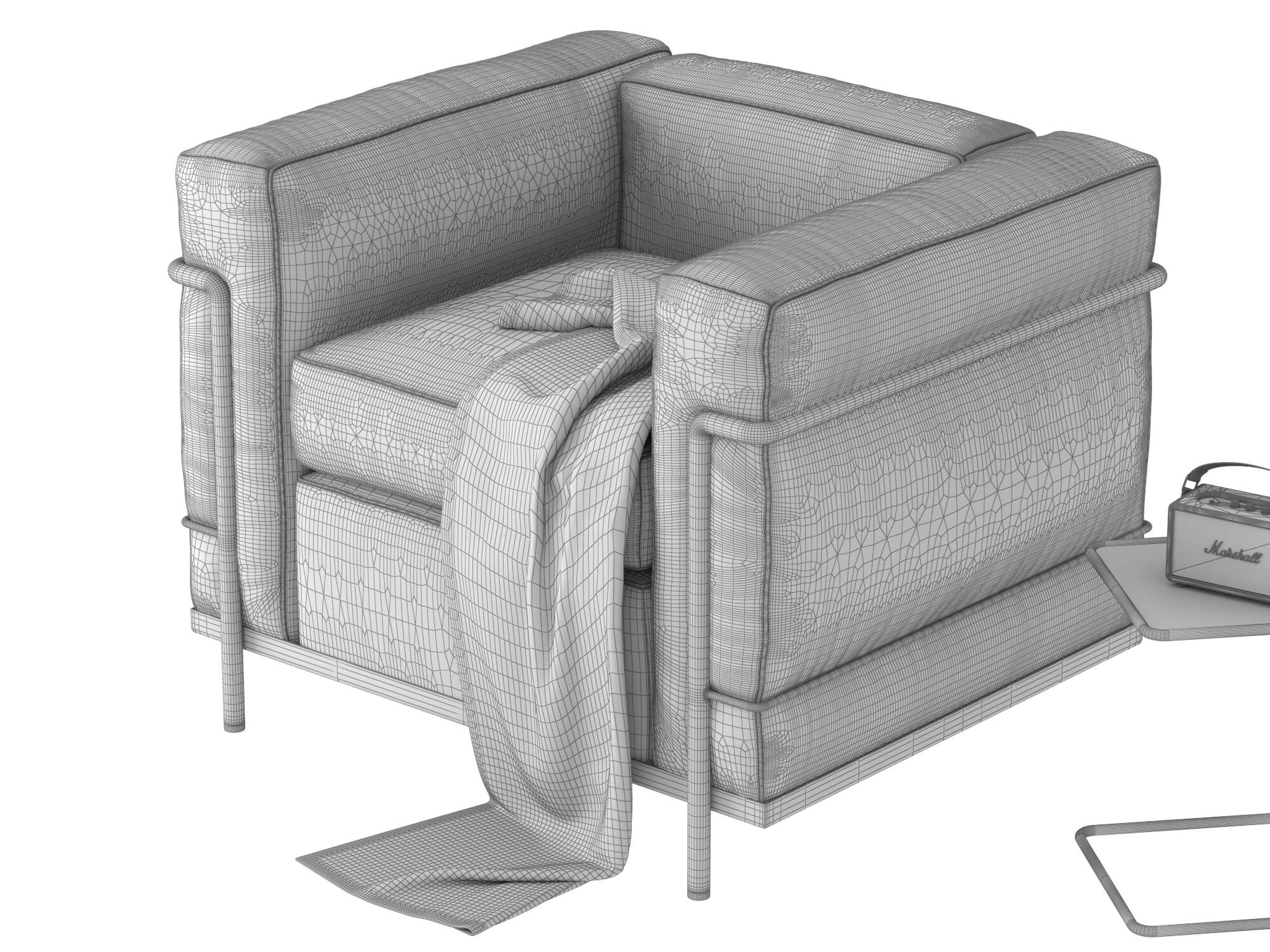 Modern Leather Armchair with Decor Props 3D Model
