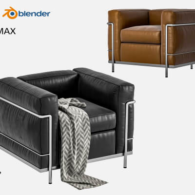Modern Leather Armchair with Decor Props