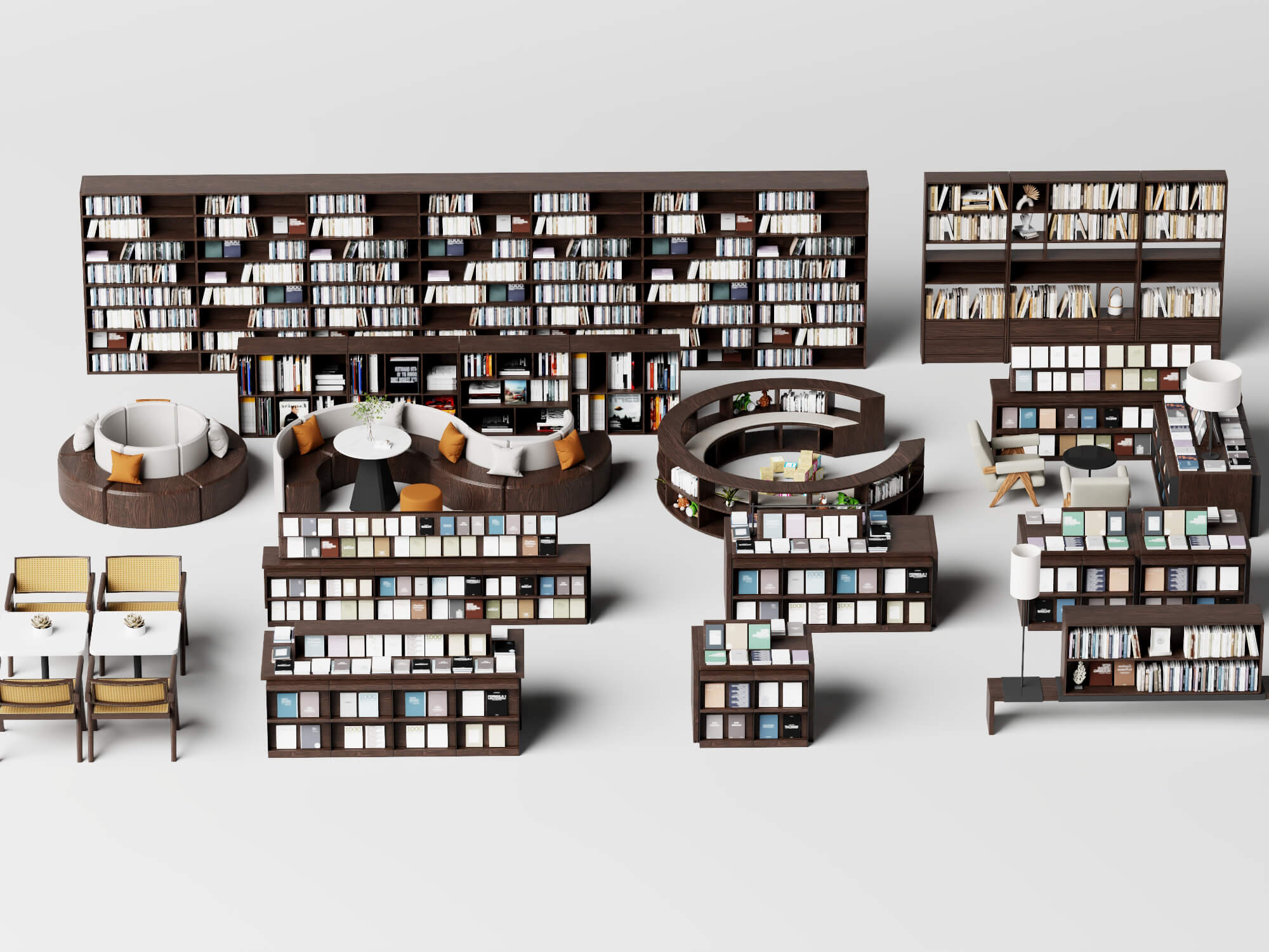 Modern Library Bookshelf and Reading Furniture Set 3D Model