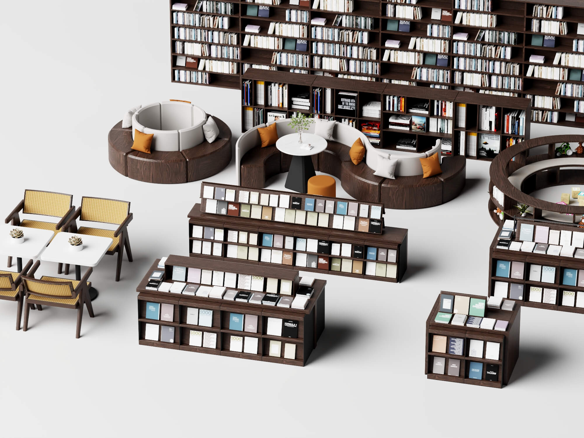 Modern Library Bookshelf and Reading Furniture Set 3D Model