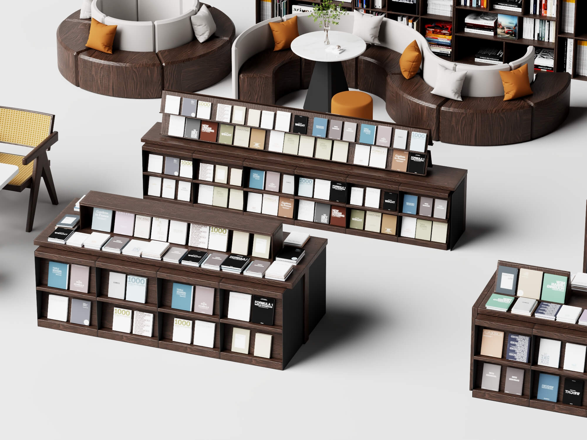 Modern Library Bookshelf and Reading Furniture Set 3D Model