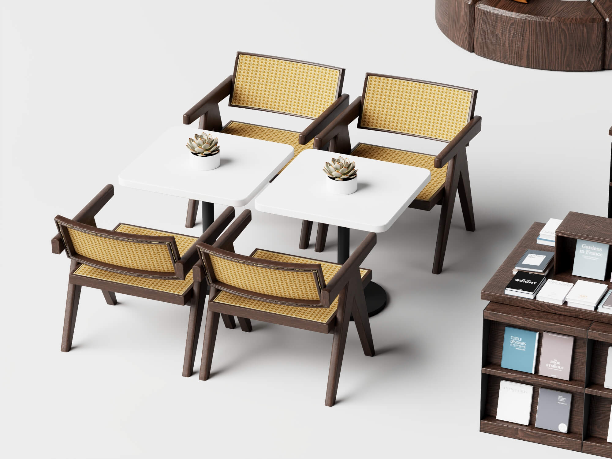 Modern Library Bookshelf and Reading Furniture Set 3D Model