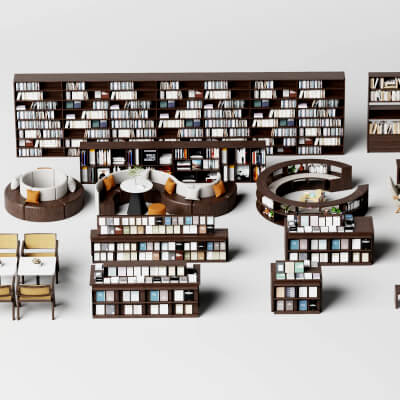 Modern Library Bookshelf and Reading Furniture Set