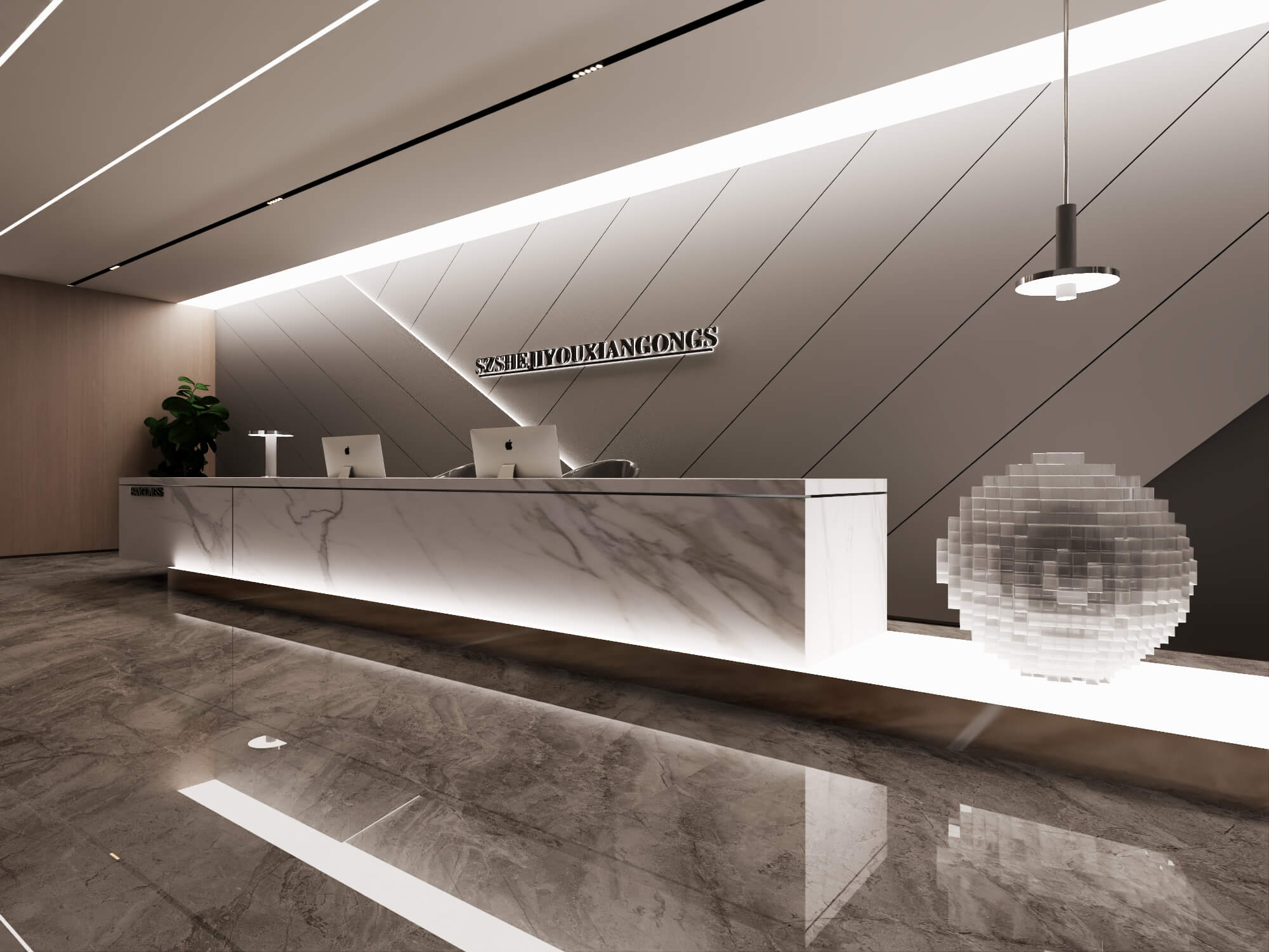 Modern Office Reception Lobby 3d Scene 3D Model