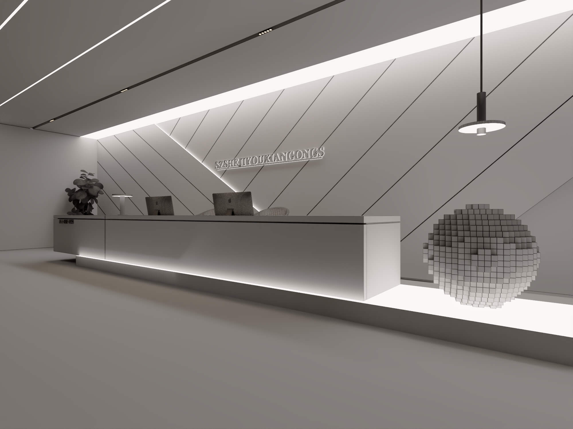 Modern Office Reception Lobby 3d Scene 3D Model