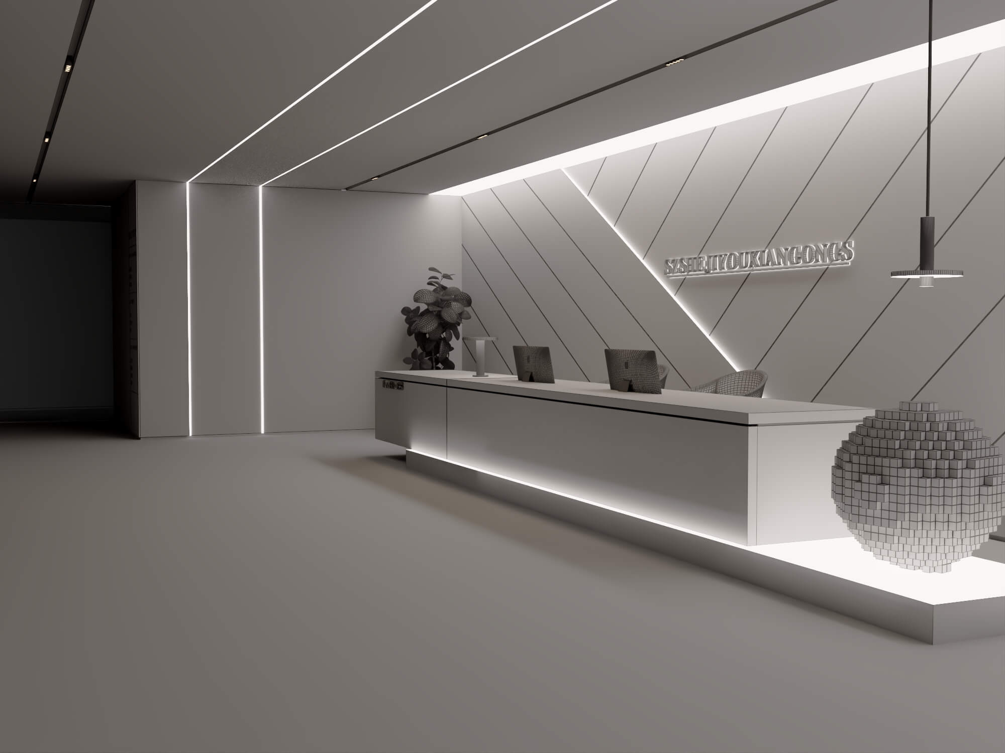 Modern Office Reception Lobby 3d Scene 3D Model
