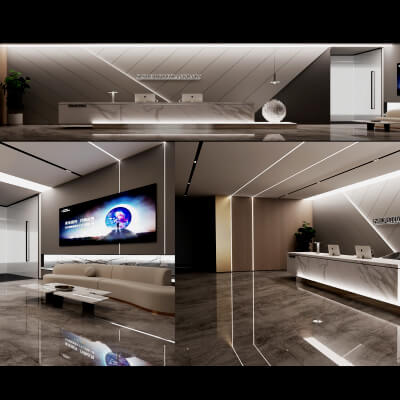 Modern Office Reception Lobby 3d Scene