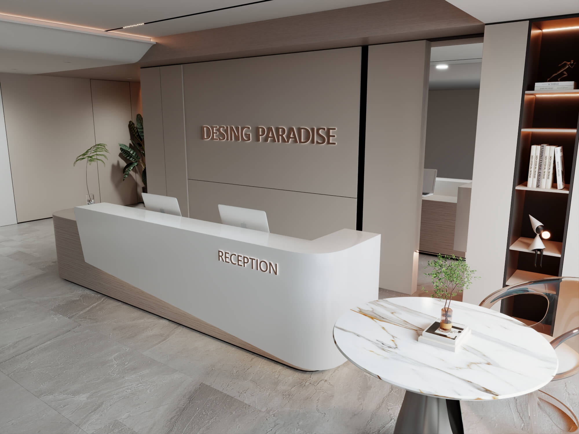Modern Office Reception Lobby Scene 3D Model