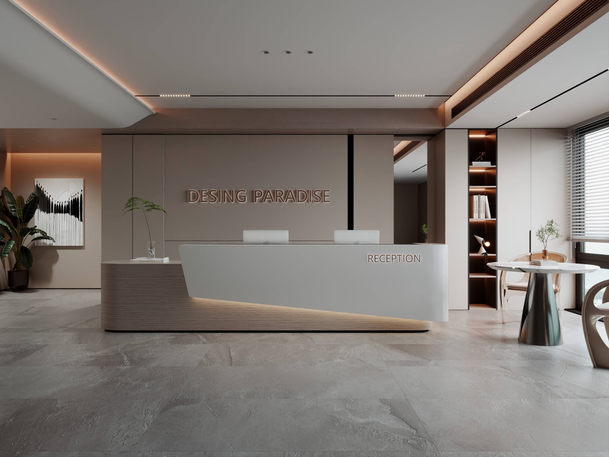 Modern Office Reception Lobby Scene 3D Model