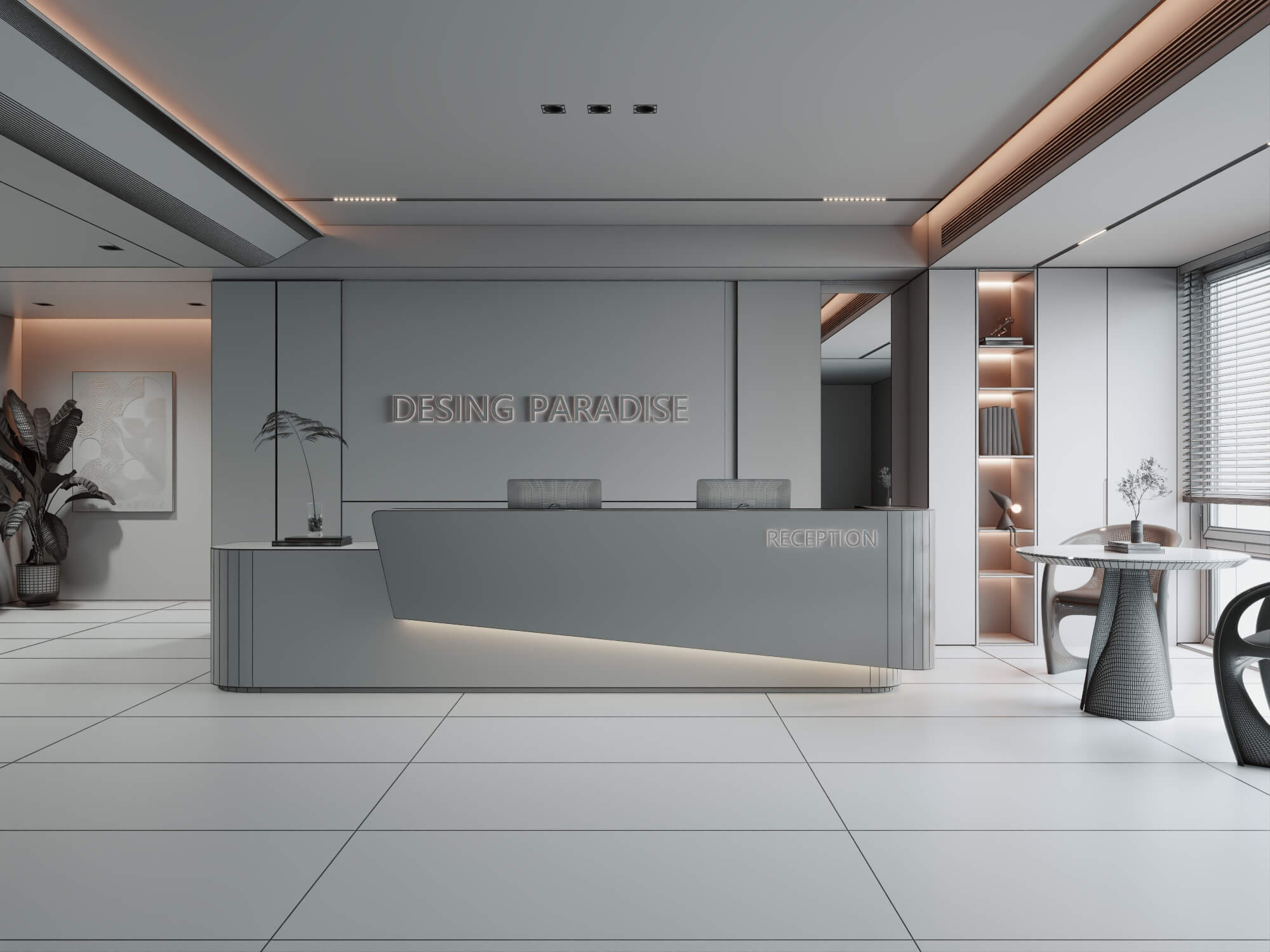 Modern Office Reception Lobby Scene 3D Model