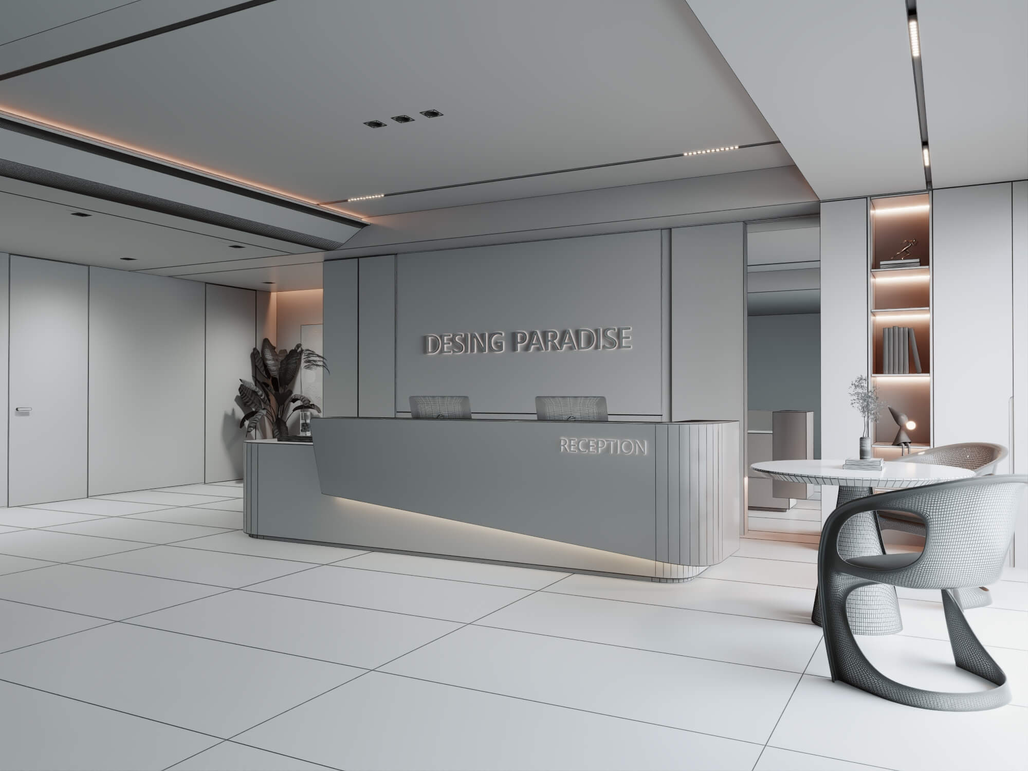 Modern Office Reception Lobby Scene 3D Model