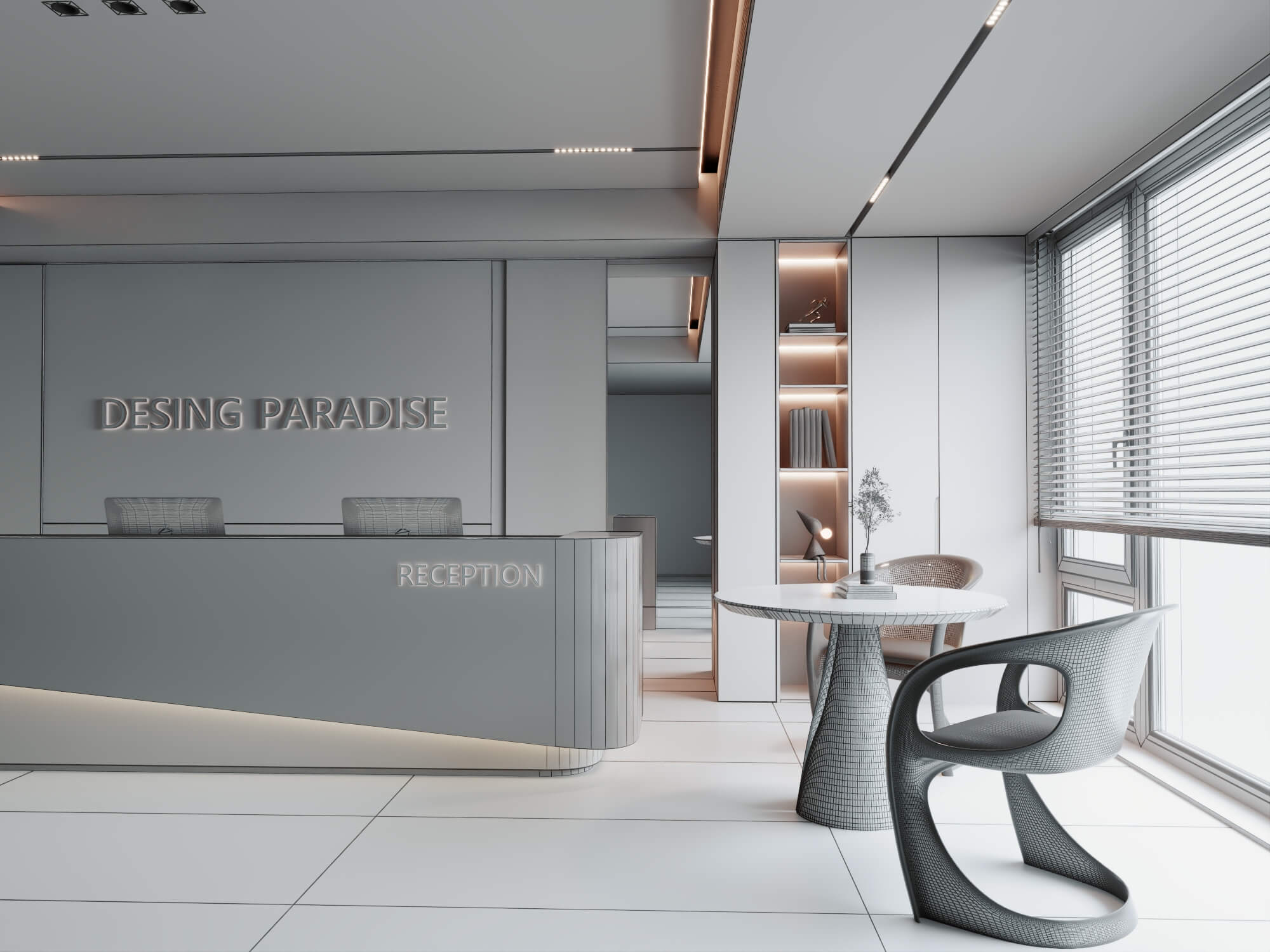 Modern Office Reception Lobby Scene 3D Model
