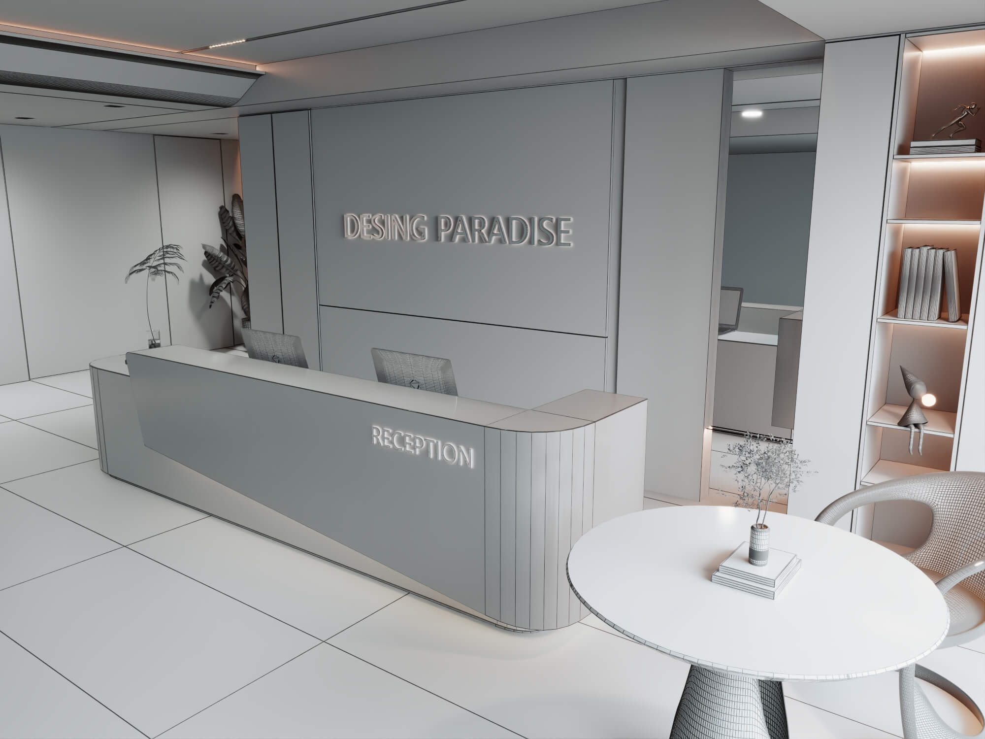 Modern Office Reception Lobby Scene 3D Model