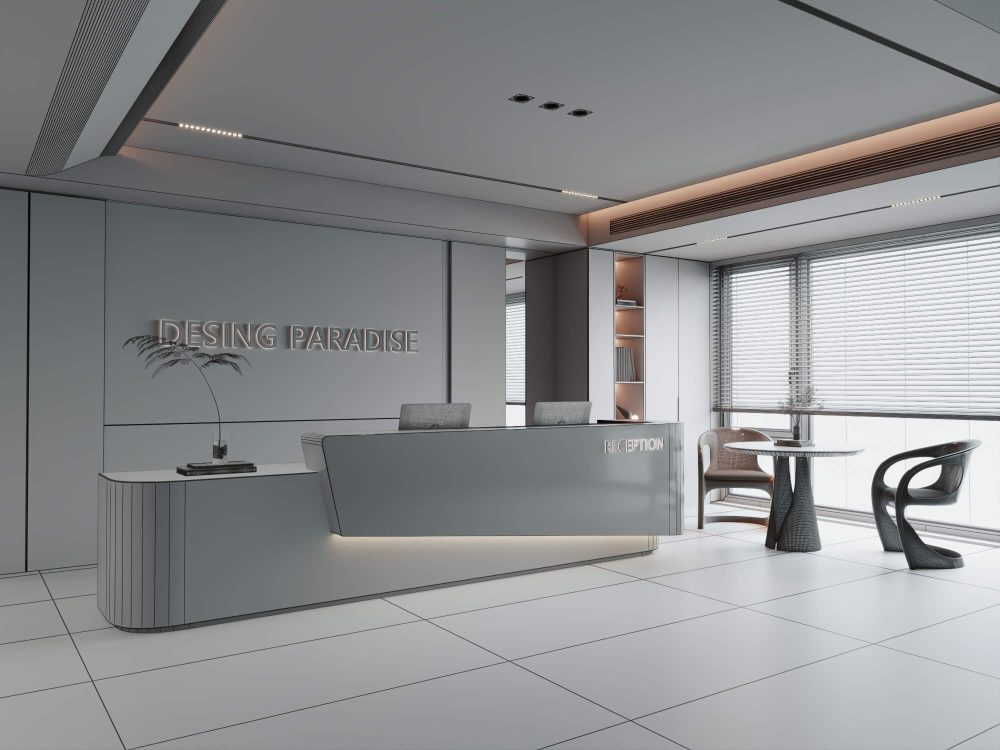Modern Office Reception Lobby Scene 3D Model