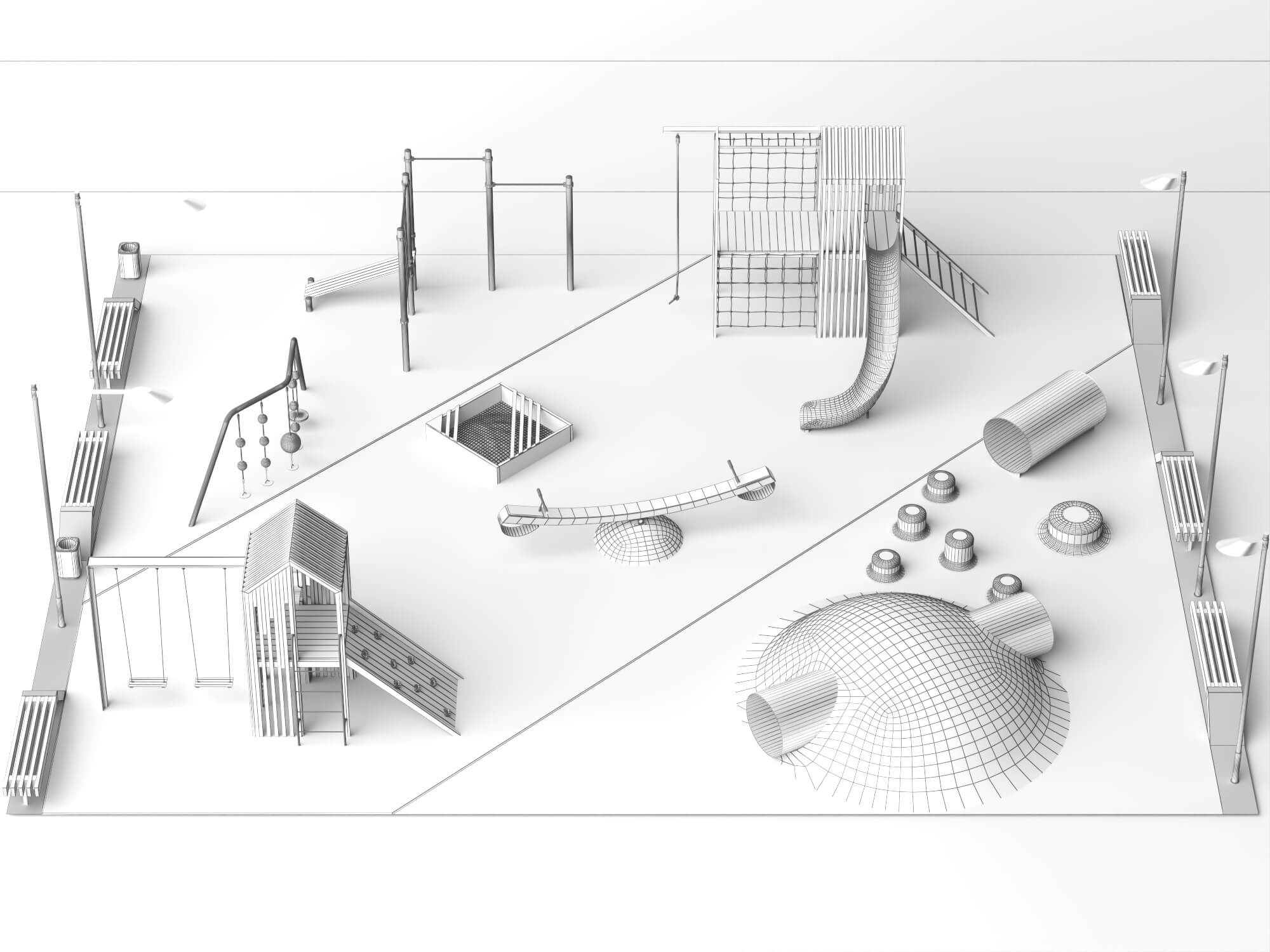 Modern Outdoor Playground 3D Model 3D Model