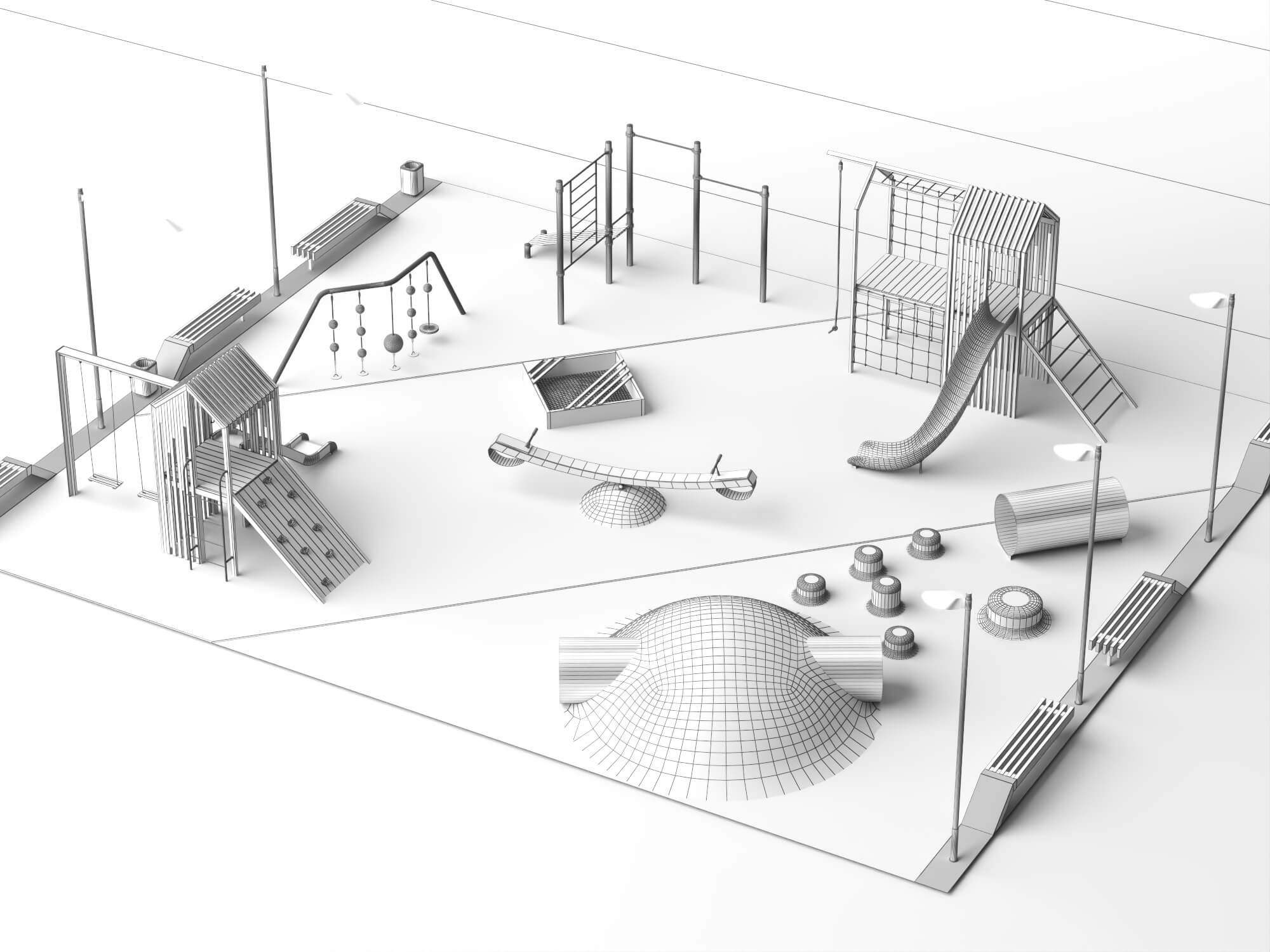 Modern Outdoor Playground 3D Model 3D Model