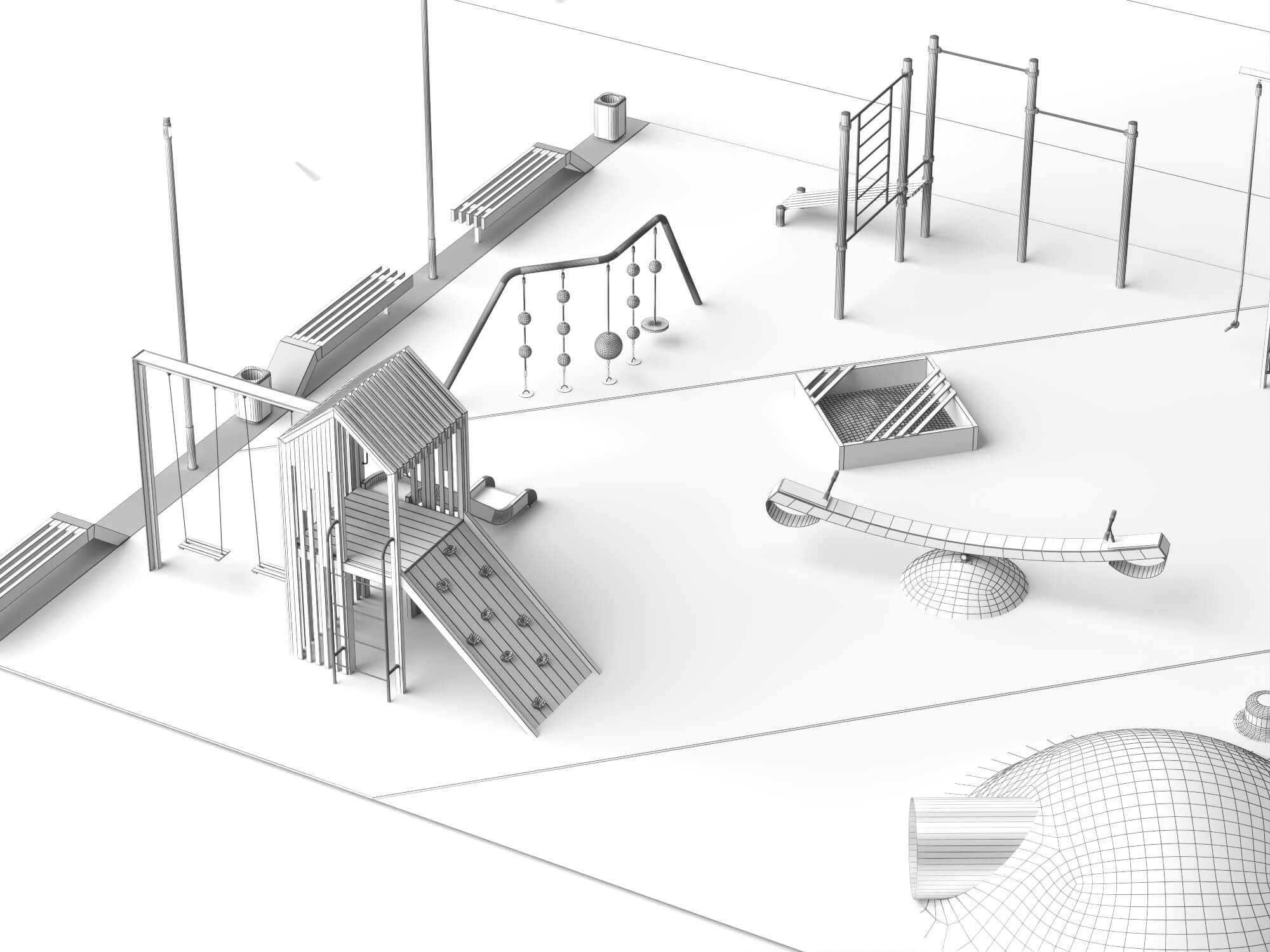 Modern Outdoor Playground 3D Model 3D Model