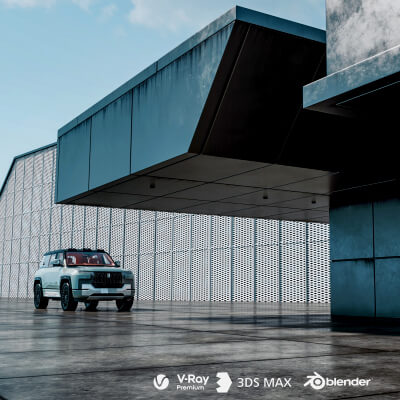 Modern Showroom Building with SUV Car