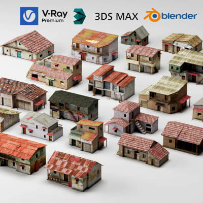 Old Rural Houses Pack 3D Model