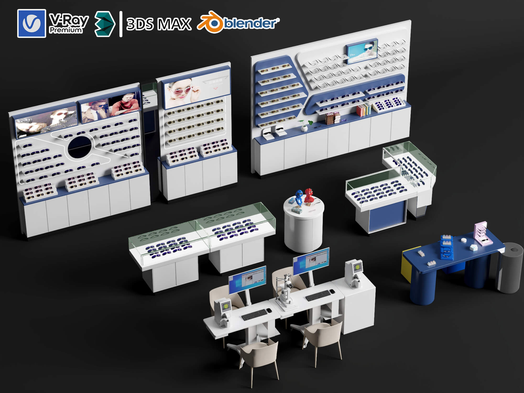 Optical Shop Furniture Set 3D Model 3D Model