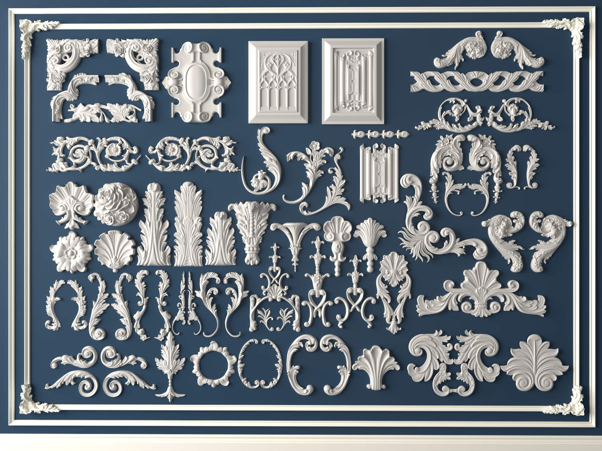 Ornate Plaster Decorative Molding and Carving Pack 3D Model