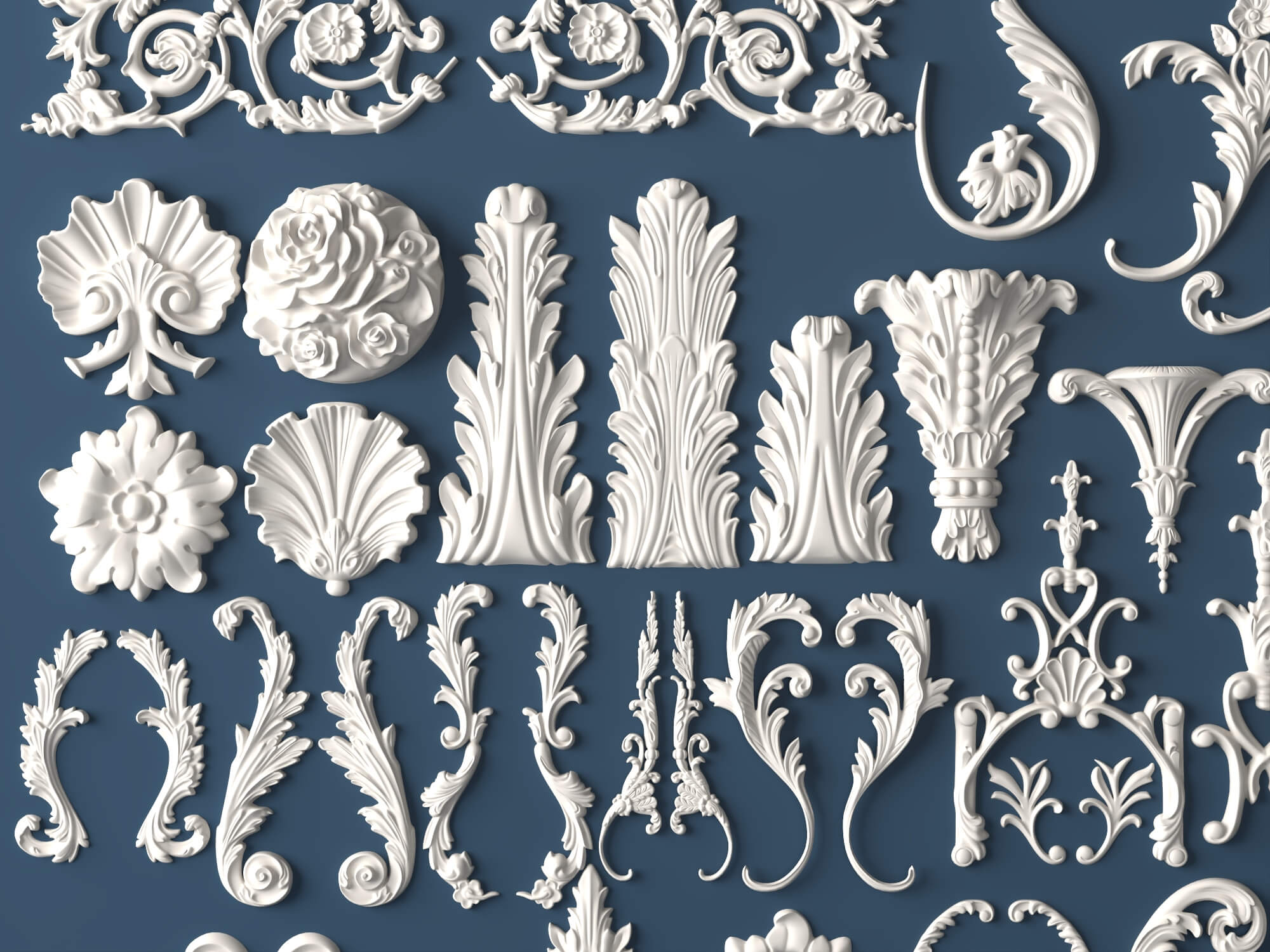 Ornate Plaster Decorative Molding and Carving Pack 3D Model