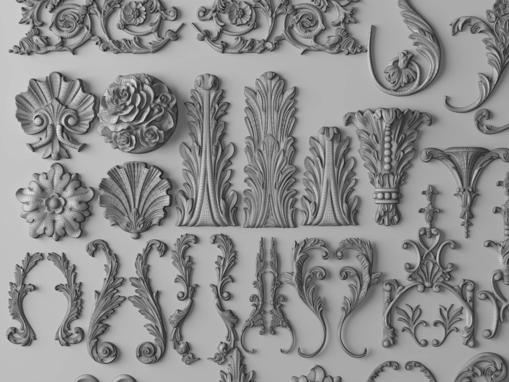 Ornate Plaster Decorative Molding and Carving Pack 3D Model
